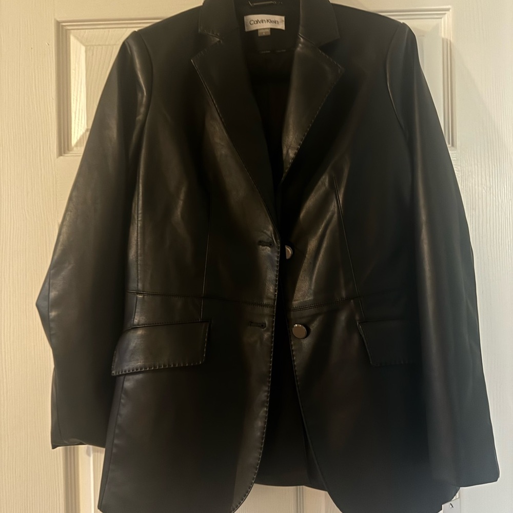 Calvin Klein Black Women's Leather Blazer NWT Size 6 - Picture 5 of 6